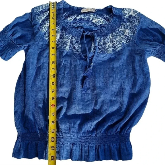 Tory Burch Blue Womens Blouse with Tassels Tie S/P 100%Cotton - Picture 4 of 12